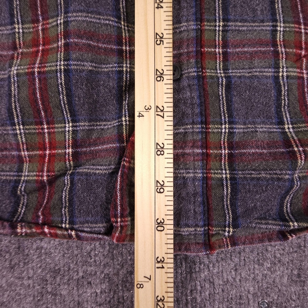 L.L.Bean Flannel Shirt Mens Large Gray Red Plaid Slightly Fitted Button Front - Picture 6 of 8
